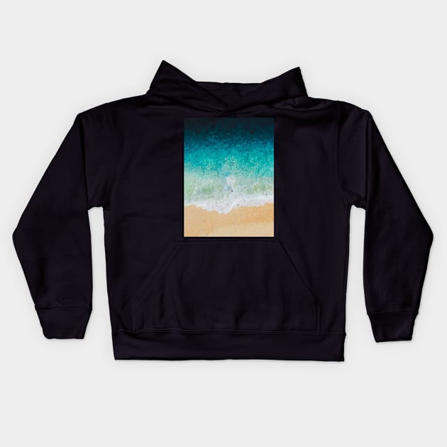 Blue gradient beach oil painting Kids Hoodie by DigitPaint